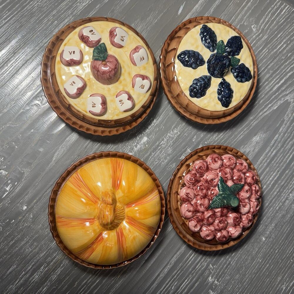 Lot Of 4 Mini Pie Keepers 1996 ABC Set Apple, Pumpkin, Blueberry, Cherry Dessert